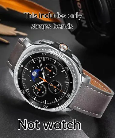 Samsung Galaxy Watch 7 Ultra 47mm leather business strap with white contrast stitching and silver‑tone buckle, imagecaption=Premium leather business strap for Samsung Galaxy Watch 7 Ultra – available now on Khareedo & Kharedo.