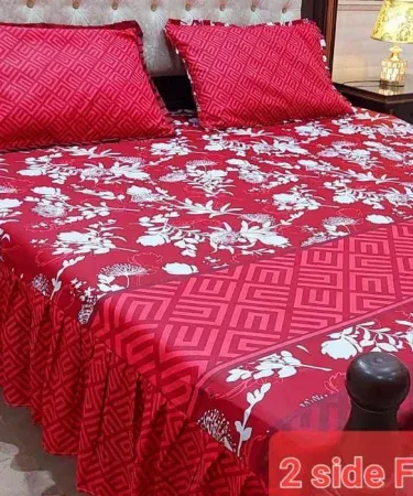 Salonika Cotton King Size Frill Double Bedsheet Set with 2 Pillow Covers – premium bedroom bedding displayed on a king‑size bed in a modern Pakistani home.