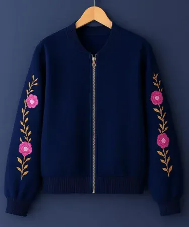 Blue women’s stitched fleece printed full‑zip jacket – winter wear, imagecaption=1 Pc Women’s Stitched Fleece Printed Jacket in vibrant blue, perfect for cold weather.