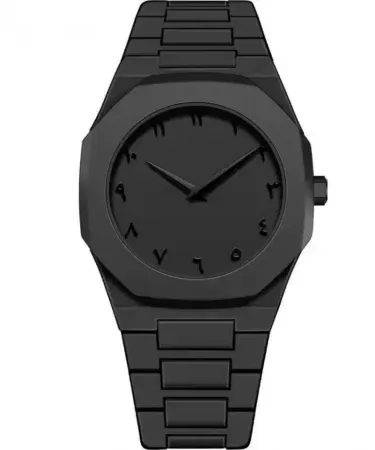 Arabic Aura™ Men’s Chain Watch – black carbon fiber case with chain strap and Eastern Arabic numerals