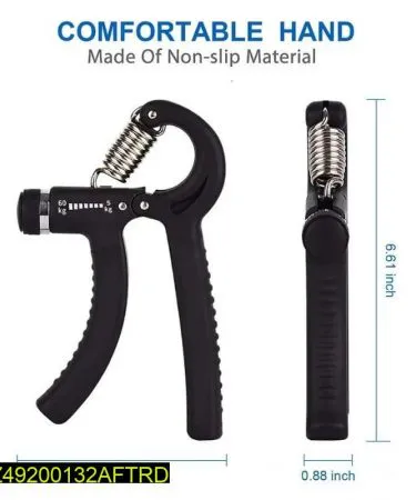 Adjustable hand gripper with ergonomic grip and adjustable resistance levels, imagecaption=Portable adjustable hand gripper – perfect for strength training at home or on the go,