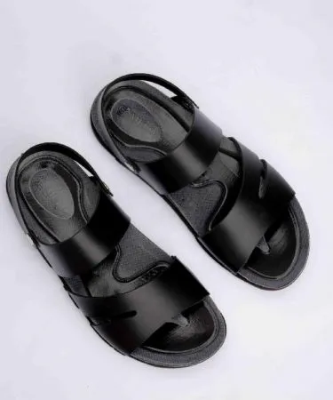 Men's Black Fancy Synthetic Leather Sandals