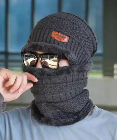 2 pcs casual wool winter beanie and scarf set in black, red, blue, and brown – stylish and cozy kids accessory