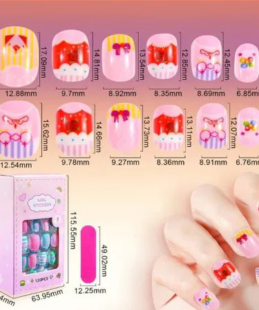 Cute colorful fake nails for girls, perfect for parties and playtime.