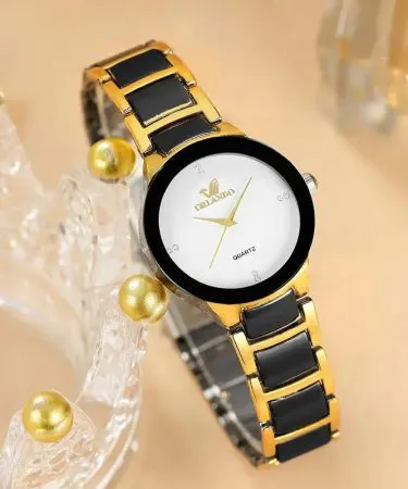 Luxury-Stylish-Couple-Watch-Set-Black-Golden-Pack-of-2-Unisex-Stainless-Steel-Watches**