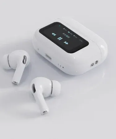 Wireless Airbuds with Smart LED Charging Case – White, Bluetooth 2.0, ANC, Fast Charging