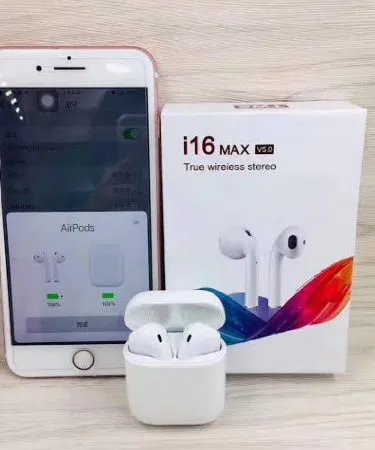 Wireless Airbuds i16 white Bluetooth earbuds with sleek ABS plastic design, water‑resistant, long battery life – Khareedo Kharedo Pakistan