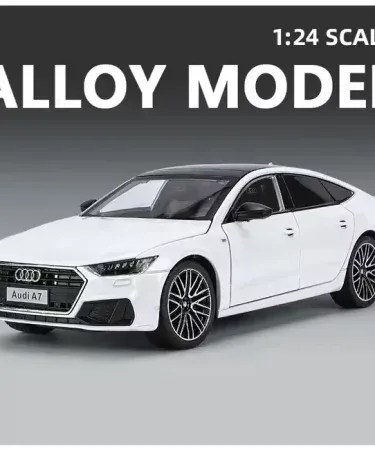 1:24 scale Audi A7 diecast model with open doors, LED headlights, tail lights and realistic engine sound , imagecaption=Detailed 1:24 scale Audi A7 diecast model – openable doors, LED lights, and authentic sound ,