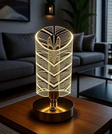 Elegant Touch Control rechargeable table lamp with crystal design and gold accents, artistic spiral modern bedside light