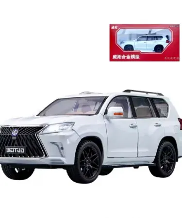 1/18 Lexus LX600 SUV diecast metal model car with pull‑back action, engine sound and LED lights, openable doors, displayed in a clear box, premium finish