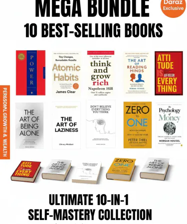 The Ultimate 10‑in‑1 Self‑Mastery Collection book bundle featuring titles like Atomic Habits, 48 Laws of Power, Think & Grow Rich, displayed on a wooden table with a coffee mug. , imagecaption=Explore the 10 best‑selling self‑help and business books in one exclusive Khareedo | Kharedo bundle.