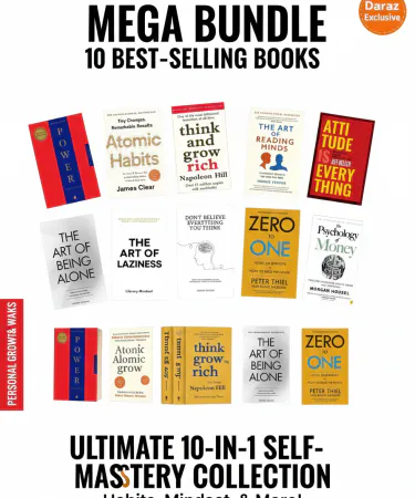 The Ultimate 10‑in‑1 Self‑Mastery Collection book bundle featuring titles like Atomic Habits, 48 Laws of Power, Think & Grow Rich, displayed on a wooden table with a coffee mug. , imagecaption=Explore the 10 best‑selling self‑help and business books in one exclusive Khareedo | Kharedo bundle.