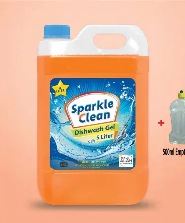 Sparkle Clean Dishwash Gel 5 L bottle with Lemon & Orange fragrance, includes free 500 ml dropper bottle