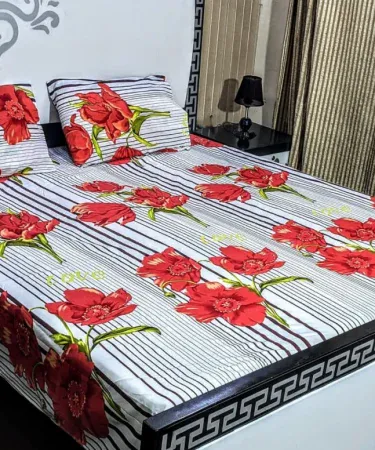 King size 100% cotton bedsheet with two matching pillow covers – soft, breathable, premium quality bedding set for Pakistani homes.