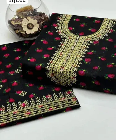 Unstitched printed Balochi Marina ladies suit with beautiful rose print, premium marina fabric, 2‑piece set, perfect for weddings and cultural events.