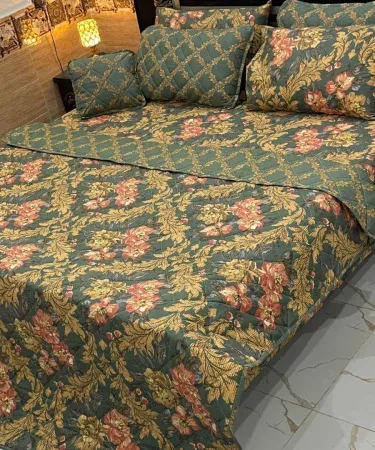 7 Pc Printed Mic Cotton Comforter Set – vibrant printed design, soft mic‑cotton fabric, complete bedding set (comforter, pillowcases, fitted sheet)