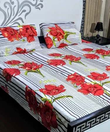 King size 100% cotton bedsheet with two matching pillow covers – soft, breathable, premium quality bedding set for Pakistani homes.