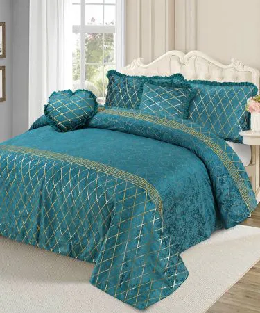 MARDIAN-5-PCS-Fancy-Platted-Sweet-Velvet-Bedsheet-Set-with-Pillows-and-Cushion**