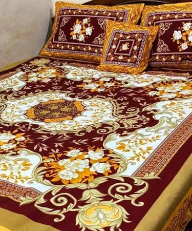 4 Piece 3D Crystal Cotton King Size Bedsheet Set with 2 Pillows and Cushion Cover – Khareedo , imagecaption=Elegant 3D crystal cotton king size bedsheet set from Khareedo, perfect for double beds ,