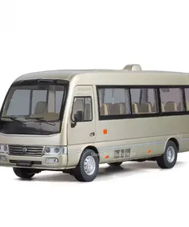 1:24 Coaster Miniature Bus Diecast Model – alloy metal toy with openable doors, sound & light features, pull‑back action, realistic interior, white and black color options