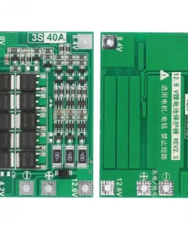 BMS-40A-3S Enhanced Lithium Battery Protection Module 40A – front view , imagecaption= Enhanced BMS 3S 40A 18650 Lithium Battery Protection Module – secure your battery pack with Khareedo & Kharedo COD service ,
