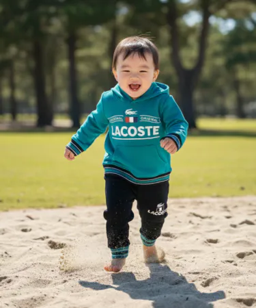2pc kids fleece tracksuit set with Lacoste logo – hoodie and matching trousers for winter, imagecaption=Premium 2pc winter tracksuit for kids (8 months‑5 years) available on Khareedo | Kharedo.