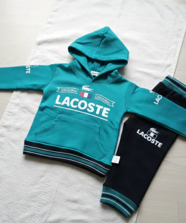 2pc kids fleece tracksuit set with Lacoste logo – hoodie and matching trousers for winter, imagecaption=Premium 2pc winter tracksuit for kids (8 months‑5 years) available on Khareedo | Kharedo.