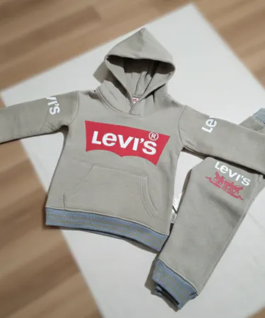 2pc kids hoodie and trouser suit with Levi’s logo printed on fleece, suitable for ages 8 months to 5 years