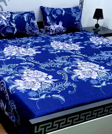 King size double bed sheet with two matching pillow covers – premium cotton bedding set, imagecaption=Premium king size double bed sheet with 2 pillow covers – available at Khareedo & Kharedo ,