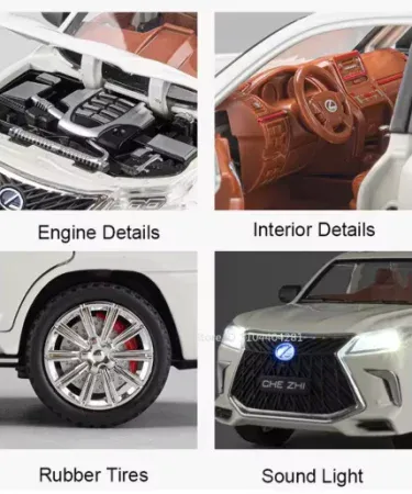 1:24 Lexus LX570 Officially Licensed Alloy Diecast Model Car – metal SUV toy with LED lights, pull‑back action and openable doors, hood & trunk. , imagecaption=Premium 1:24 Lexus LX570 diecast SUV toy – perfect for kids, collectors & gifting, featuring lights, pull‑back and fully openable parts.