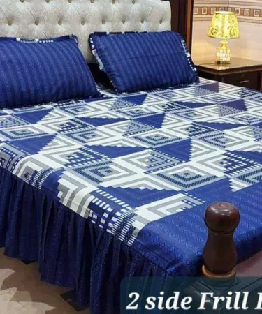 Luxurious King Size Double Cotton Frill Bedsheet Set with Two Pillow Covers – premium cotton frill bedding for king‑size beds