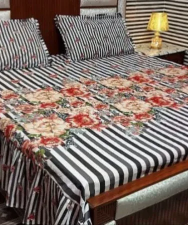 Salonika Cotton King Size Frill Double Bedsheet Set with 2 Pillow Covers – Elegant Bedroom Décor