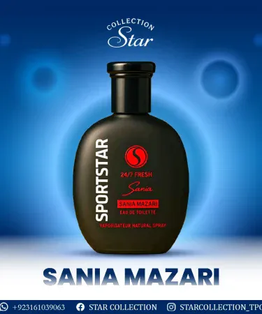 Sania Mazari Sportstar 24/7 Fresh Eau de Toilette 100ml bottle, sleek matte design, citrus‑floral‑woody fragrance