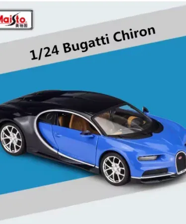 Maisto 1:24 Bugatti Chiron diecast car model – alloy sports car with realistic headlights and rubber tires, displayed on a white background