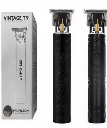 Vintage Dragon T9 rechargeable cordless electric hair clipper in black with vintage design, imagecaption=Vintage Dragon T9 Professional Hair Clipper – Cordless, Rechargeable, Ideal for Barbers and Home Use