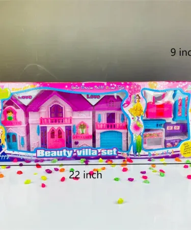 Big Beauty Villa Set Doll House 22 inches length 9 inches height colorful pretend play toy for girls, imagecaption=Big Beauty Villa Set Doll House – perfect kids gift and imaginative play set,