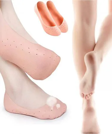 1Pair Gel Sock Silicone Foot Care Tool – thick breathable silicone foot protector with holes for sweat‑free comfort, imagecaption=Premium silicone gel sock for pain relief, cracked heel prevention and dead skin removal – buy now on Khareedo | Kharedo.