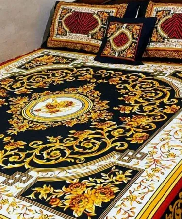 4‑piece 3D crystal cotton king size bedsheet set with pillow covers and cushion cover – premium bedroom linen