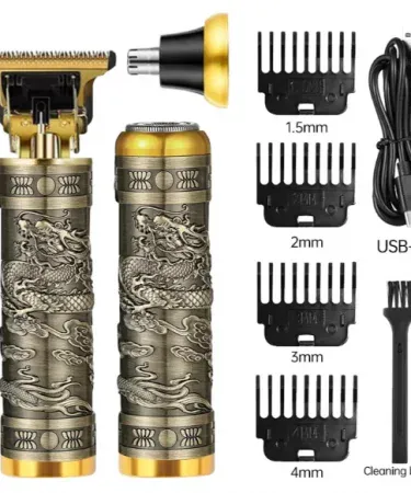 3‑in‑1 rechargeable hair trimmer for men – clipper, shaver & nose/ear grooming device, USB charging, stainless steel cutter head, multiple combs, compact design