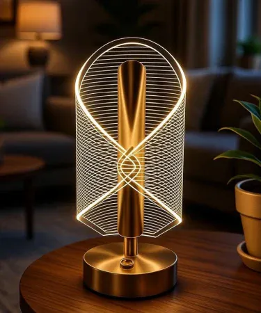 Elegant Touch Control rechargeable table lamp with crystal design and gold accents, artistic spiral modern bedside light