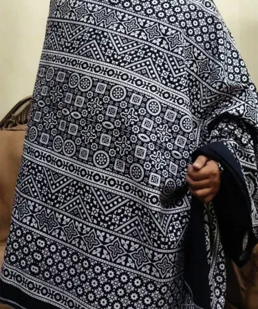 Black Sindhi Ajrak and cotton shawl – handcrafted block‑print, premium 100 % cotton, suitable for men, women and girls