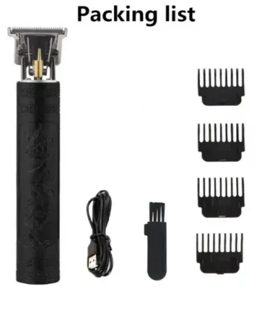 Vintage Dragon T9 rechargeable cordless electric hair clipper in black with vintage design, imagecaption=Vintage Dragon T9 Professional Hair Clipper – Cordless, Rechargeable, Ideal for Barbers and Home Use