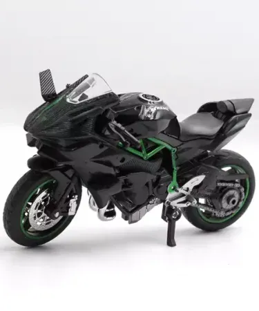 1:8 scale Kawasaki Ninja H2 diecast model bike with alloy metal body, sound & light features, realistic detailing, black and green finish