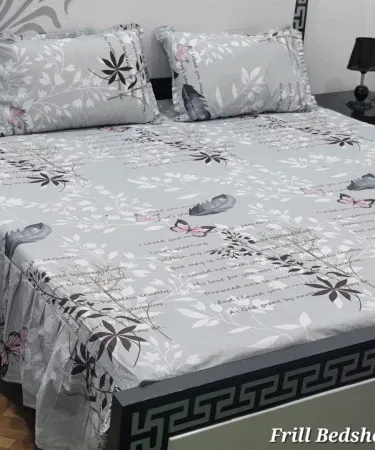 Luxurious King Size Frill Bedsheet pure cotton with two pillow covers – elegant frill design, soft texture, premium quality