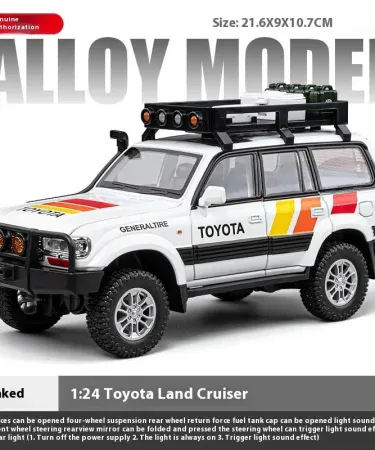 1:24 scale Toyota Land Cruiser LC80 diecast model with sound and light, officially licensed metal miniature car with opening doors, yellow‑orange finish, displayed on Khareedo | Kharedo , imagecaption=Officially licensed 1:24 Toyota Land Cruiser LC80 diecast model with sound & light – available on Khareedo & Kharedo across Pakistan ,