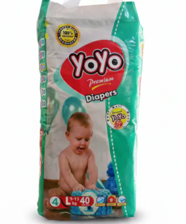 YOYO Baby Diapers Large 40 pcs – soft breathable Aloe Vera gel towel, elastic band & magic strip for newborns