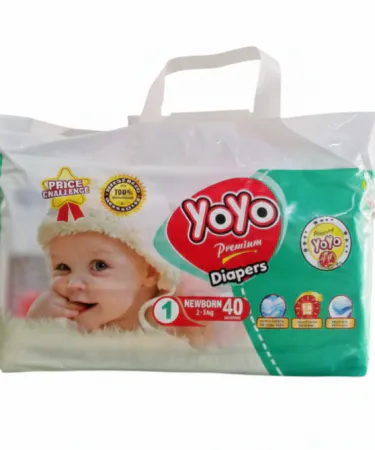 YOYO Baby Diapers New Born 40 pcs – soft breathable Aloe Vera gel towel sheet with elastic band magic strip