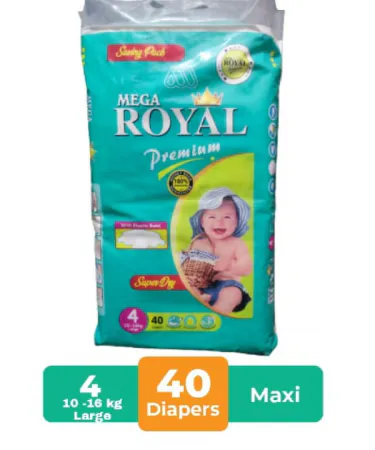 MEGA ROYAL DIAPERS LARGE 40 PCS with Aloe Vera Gel, Elastic Band, and Magic Strip**