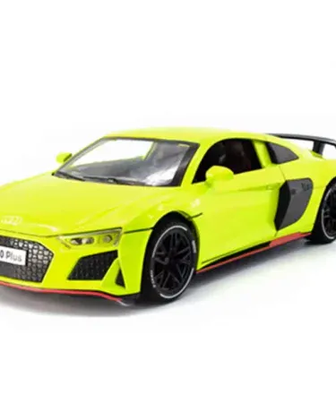 1:24 Scale Yellow Audi R8 V10 Plus Diecast Model Car with openable doors and pull‑back action, imagecaption=Premium 1:24 Scale Audi R8 Diecast Model – Perfect for collectors and gifts,