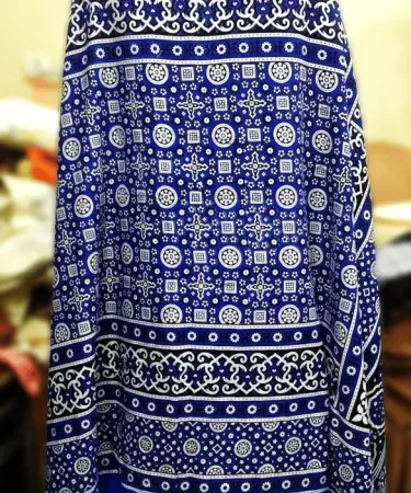 Blue Multani Ajrak cotton shawl with traditional Sindhi block prints, imagecaption=Elegant Blue Multani Ajrak – Hand‑crafted cotton shawl and authentic Ajrak pattern.